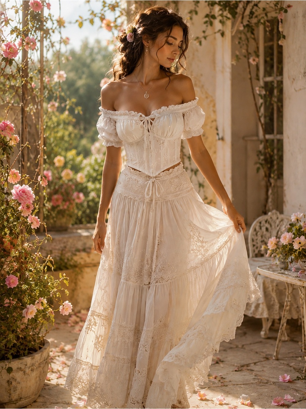 Forever 21 White Eyelet Embroidered Corset Crop Top Fairy Angel Romantic Y2K - Picture 1 of 8